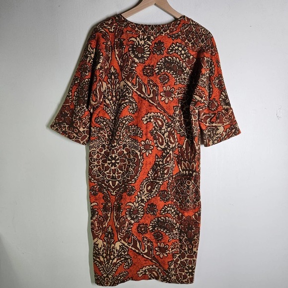 Talbots Paisley Print Linen Dress 6 Rust Brown Elbow Sleeves Boho‎ Tunic - Picture 4 of 5